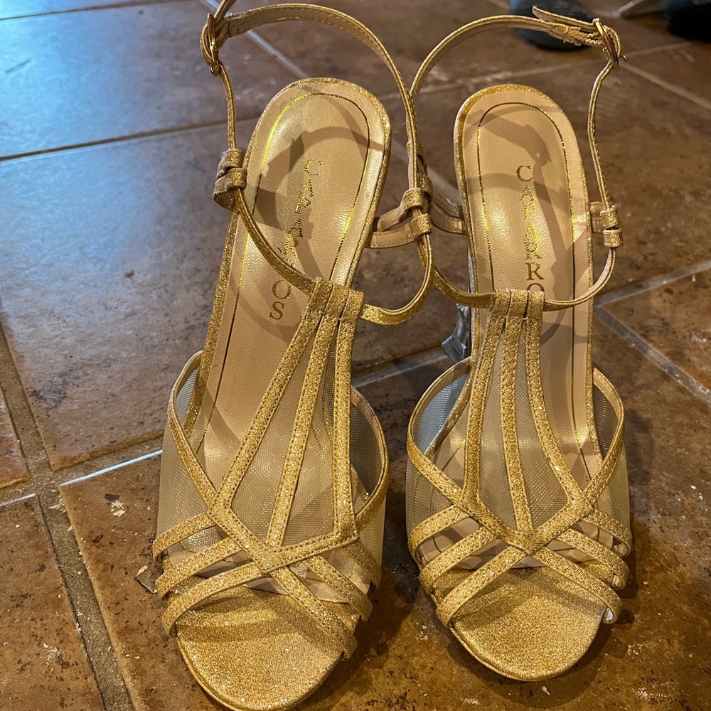 gold sparkly heels